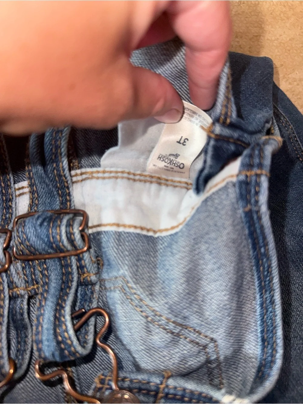 OshKosh B'gosh Blue Denim Overalls with Rainbow & Heart Patches